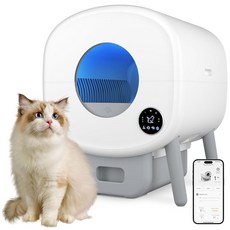 고양이 로봇화장실 셀프 클리닝 쓰레기통 95L 자동 안전 보호 앱 제어 롤 쓰레기 봉투 1개 포함, White Grey
