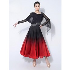 모던드레스 왈츠탱고 대회 여성 워십의상 블랙 레드, 검정색과 밝은 빨간색 반소매