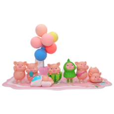 러키라이프 귀여운 아기 돼지 차량용 인테리어 인형 7종세트, 아기 돼지 7종 세트+패드+풍선, 1세트