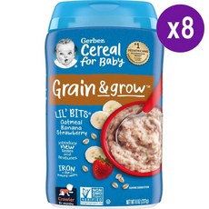거버 베이비 시리얼 그레인 앤 그로우 릴 비츠 바나나 스트로베리 Gerber Grain & Grow Lil Bits, 227g, 8개