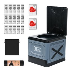 CozyTemp 휴대용 접이식 변기 캠핑용 차박변기 이동식 야외 간이화장실 응고제+분해성비닐+보관용 파우치+휴대용 보온 담요, 1세트, 블루