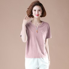 여성 엄마옷 자수 플라워 반팔 데이지