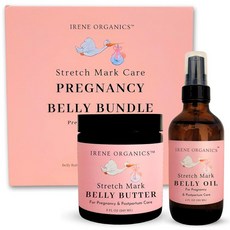 Irene Organics 223618 벨리 번들임신 튼살 예방 및 치료를 위한 유기농 버터 오일임신 산후를 수상 경력에 빛나는 스킨 케어어머니의 날 선물 세트 라지, 2 piece set - Large