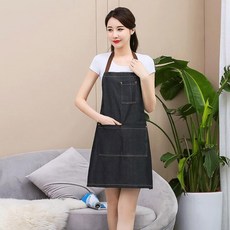 커피점 음식점 앞치마 코튼 핫 오염 방지 유니섹스 유니폼 데님 카우보이 간단한 요리사 요리 여성용 주방, A-black, 1개