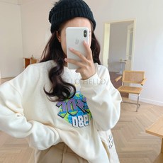 HELLO 가을겨을 여성 루즈핏 라운드넥 롱 맨투맨 풀오버 상의