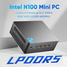 초소형PC 미니 일체형 알더 레이크 인텔 N100 쿼드 코어 DDR5 듀얼 RJ45 윈도우 11 방화벽 4K 게임용 12 세대, 없음, 10.128GB SSD - N100 8G DDR5 SA
