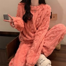ANYOU 트렌디 산호털 자카드 세트 잠옷 가을 겨울 기모 도톰한 여성 캐주얼 잠옷 세트