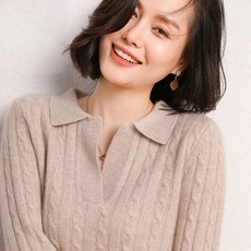 POLO 카라넥 100 캐시미어 여성 칼라 전신 꽈배기 풀오버 스웨터 겨울 가을