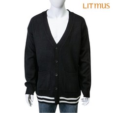 리트머스 리트머스 공용 밑단 2줄 배색 가디건 블랙