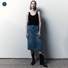 게스 진여성 M톤 허리장식 미디 데님 스커트 OP2D5950