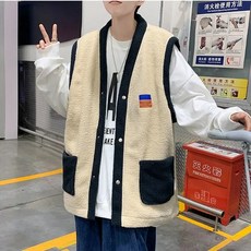 남성 뽀글이 후리스 조끼 베스트 루즈핏 민소매 자켓 브이넥 조끼 아우터