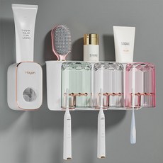 나이스나 다용도 패밀리 칫솔걸이 +컵, 화이트3인용+치약디스펜서, 1세트