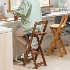 친절한마이쮸 원목 접이식 홈바의자 등받이형, 다크우드