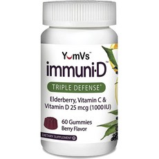 얌브이스 이뮤니 D 트리플 디펜스 엘더베리 비타민 C & 25mg 1000IU 베리 구미, 60개입, 1개