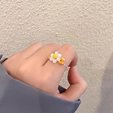 다왕 amZR126 백색 비즈 꽃 포인트 컬러 반지