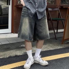 남자 빈티지 6부 버뮤다 데님팬츠 청 반 바지 하프 진청 흑청 벌룬 와이드