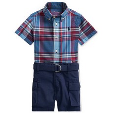 [폴로키즈]우주복/유아동복Ralph Lauren Baby Boys 3-Pc. Plaid Shirt Belt & Shorts Set