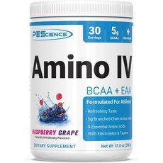 pescience amino iv 라즈베리 포도 60 스쿱 전해질이 포함된 bcaa 및 eaa 분말, 1개