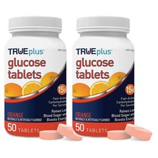 TRUEplus Glucose Tablets 트루플러스 글루코스 타블렛 오렌지 맛 50정 2팩, 2개, 50개