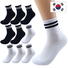 올리싹 5+5 두꺼운 남성용 국산 더블쿠션 두줄 스포츠 중목 양말, 화이트+블랙, 10개 화이트+블랙, 10개