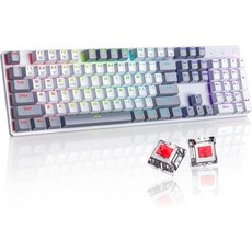 RisoPhy 기계식 게임 키보드 RGB 104 키 초슬림 LED 백라이트 USB 유선 키보드블루 스위치 포함 내구성이 뛰어난, 흰색, 1개