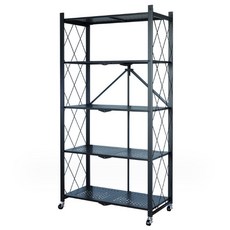 홈쇼핑 원터치 접이식 폴딩 철제 선반 3단 4단 5단 이동식 베란다 선반 바퀴달린 수납장 펜트리, 블랙5단