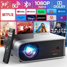 넷플릭스 공식 라이선스 5G WiFi 블루투스 지원 프로젝터 DB파워 네이티브 1080p 영화 내장 야외 홈시어터용 돌비 오디오 500ANSI 휴대용 스마트 4K, Grey
