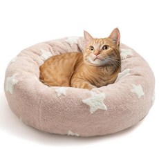 Mora Pets 실내 고양이용 고양이 침대 원형 고양이 침대 도넛 소형견 침대 50.8cm20인치 핑크, 20"L x 20"W x 6"Th, 1개