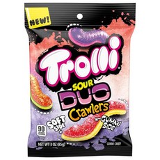 Trolli 트롤리 미니 사워 브라이트 크롤러 캔디 체리-레몬 딸기-포도 오렌지-라임 새콤달콤 구미 웜 할로윈 캔디 버라이어티 팩 트릭 오어 트릿 모듬 18온스(30캔, 85g, 1개