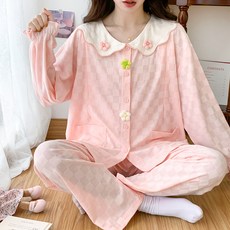 히든 수유 산후조리 봄여름 면 임산부 잠옷 여성 홈웨어 세트