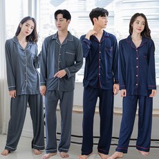 에이원 패션 홈웨어 남성 여성용 기모 단색 심플 카라 잠옷 상하 세트