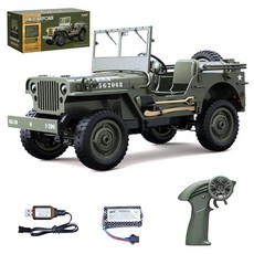 Hylukon 원격 제어 자동차 2.4Ghz 4WD 오프로드 RC 지프 락 크롤러 차량 연결된 조명 포함 1:10 스케일 모든 지형 리모컨 트럭 RTR 취미 RC 자동차 어린, 1 Battery