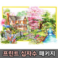  더스티치 프린트십자수 패키지, 02_풍경/꽃-100101, 1set 