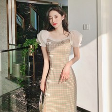 고고바이히어로 에이라인 원피스 봄가을 리폼 치파오 BM무드 체크 리시안시스 첫사랑 앵클 스윗 여성 숲 점프슈트
