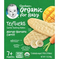 Gerber 유기농 티더스 부드러운 치아 발육 웨이퍼 7개월 이상 망고 바나나 당근 12팩 각 웨이퍼 2개 Gerber (거버), 1개, 48g