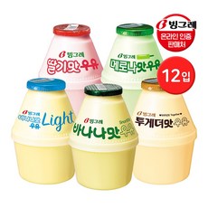 빙그레 단지우유 (바나나맛/메로나맛/딸기맛/바나나맛 라이트/투게더맛 택1), 바나나맛 4개 + 메로나맛 4개 + 딸기맛 4개, 1세트, 240ml