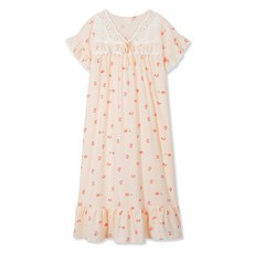 이브니에 잠옷 피치스 핑크 패턴 여름 여성 반팔 파자마 세트 원피스 라이오셀 홈웨어