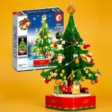 크리스마스트리 레고 486피스 LED조명회전 오르골 레고만들기 어린장난감선물, 단품