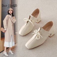 DarjinQD 여성 봄가을 통굽 캐주얼 스트랩 스몰 구두 하이힐 여성화