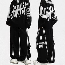 3XL 빅사이즈 블랙 팬츠 스웨터 세트 츄리닝 트레이닝복 와이드 루즈 핏