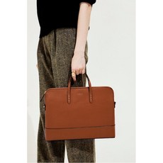 헤지스 악세서리 여성 20FW [PAULINE CLASSIC] 브라운 로고배색 가죽 노트북 수납 서류가방 HIBA0F407W2