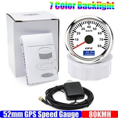 안테나 장착 GPS 속도계 게이지 자동차 해양 보트용 7 색 백라이트 주행 거리계 30-120KMH 52mm 12V, 없음, 01 80KMH WS