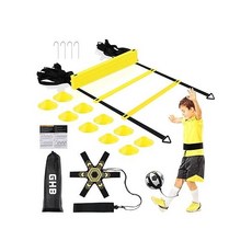 GHB Pro Agility Ladder Soccer Kick Trainer Set 20ft 12 Rung 10 Cones and 4 Stakes Speed Agility Foo, Yellow, one option, 1개