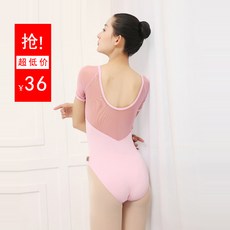 더블 멜빵 큰 뒤 발레 연습 옷 댄스 학생 예술 테스트 바디 옷 체조 옷-55857, 18. 핑크 메쉬 스티치 반소매, 03.XL