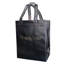 MODEENI 블랙 Thank You 선물 가방 - 20.3x25.4cm(8x10인치) 미디엄 사이즈 - 가방 12개 - 비즈니스 소형 가방 - 금박 부티크 가방 모던 글로시, MODEENI 블랙 Thank You 선물 가방 - 2