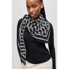 HUGO BOSS Square scarf with logo print and fringes on the edges Alycia_50517680 Black patterned