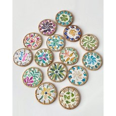 4PCS 라탄 핸드메이드 칼라 자개 찻잔 받침 원형 핫매트 가정용 티 테이블 매트, 10cm/4개 색상랜덤, 4개