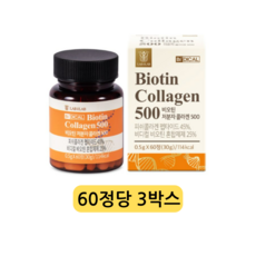 비디컬 비오틴 저분자 피쉬 콜라겐 500 펩타이드 엘라스틴 캡슐 영양제, 3정, 60개