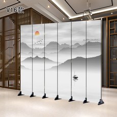 병풍 중식 거실 침실 가림막 심플 모던 접이식 미닫이 벽 뉴차이나 칸막이, 스카이 v16 6부 덧판 + 1