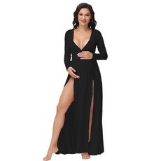 JustVH Maternity Elegant Fitted Maternity Gown Long Sleeve Cross-Front V Neck Slim Fit Maxi Photogra, 그린 반팔